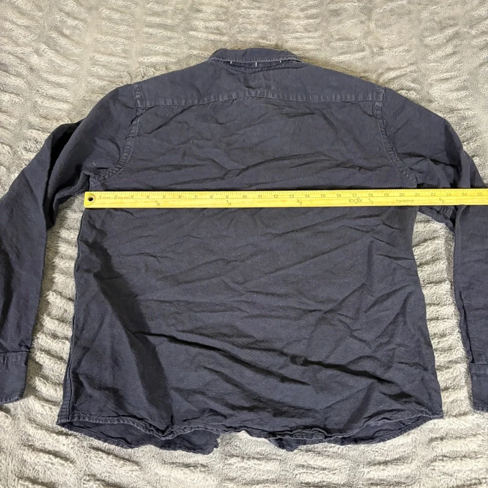 Banana Republic Mens Medium Navy Blue Linen Cotton Blend Slim Fit Button Shirt